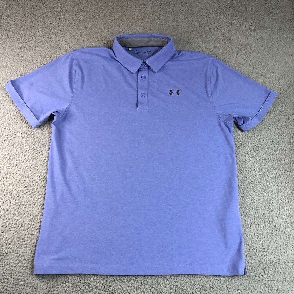 Under Armour Shirt Mens XL Blue Preppy Heatgear Logo Polo Solid Golf Athletic